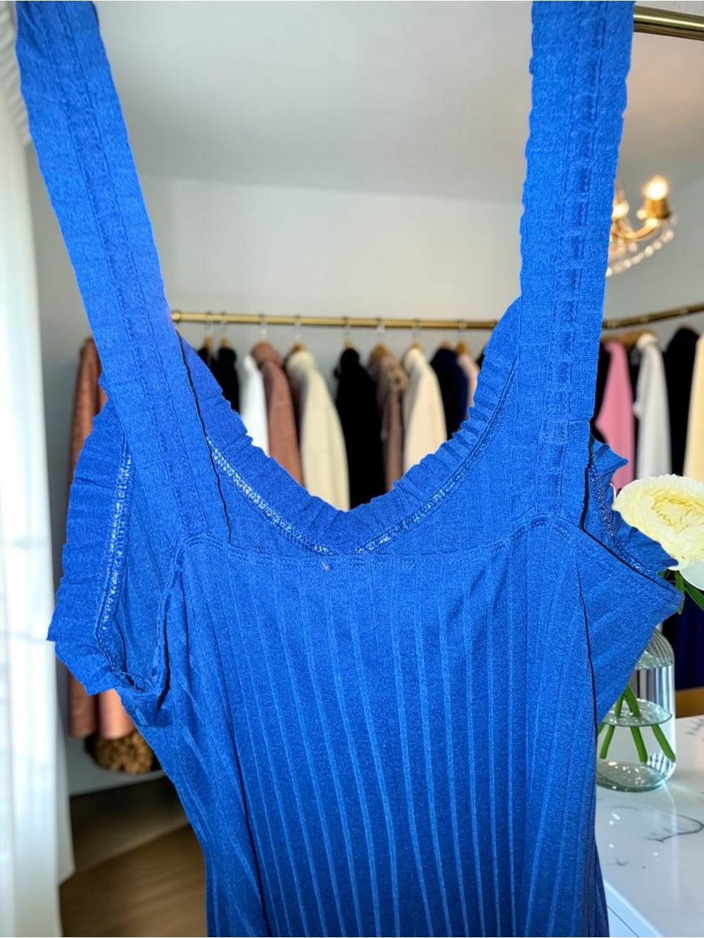 Haute Monde Cobalt Blue Ribbed Bodycon Knit V-Neck Maxi Dress - Picture 6 of 8